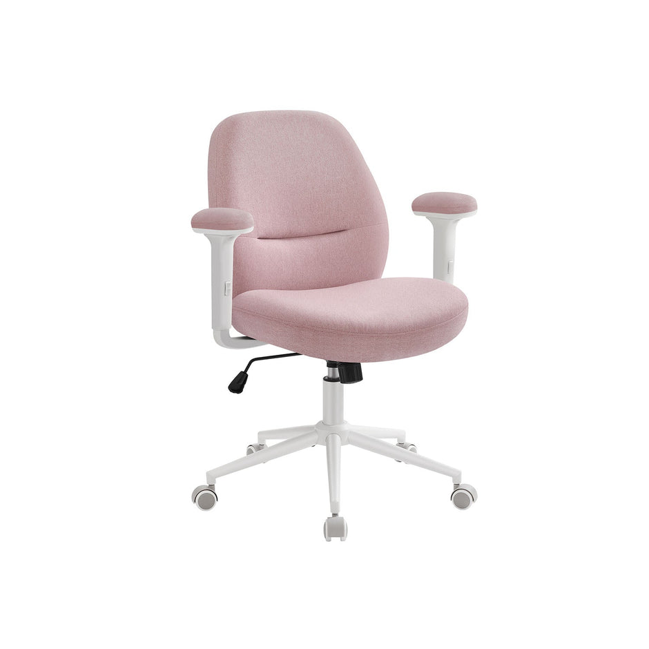 Cross Legged Office Chair – Cotton-Linen Fabric – Jelly Pink – Adjustable Armrests and Height, Swivel Design