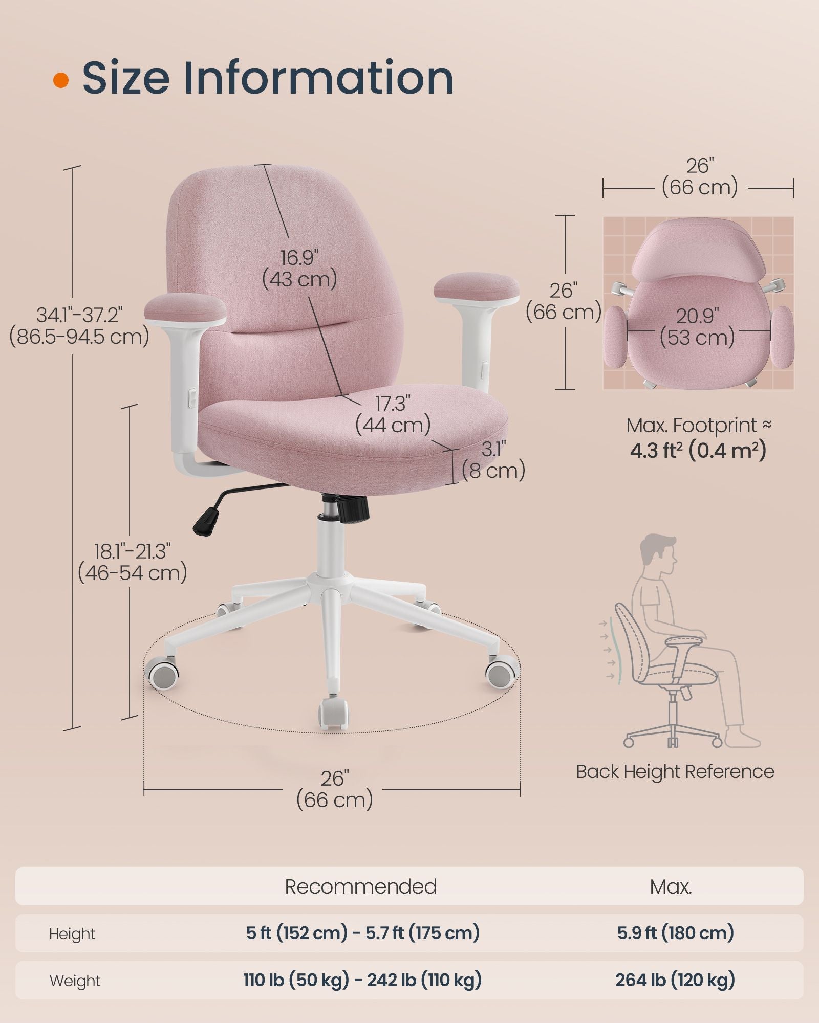 Cross Legged Office Chair – Cotton-Linen Fabric – Jelly Pink – Adjustable Armrests and Height, Swivel Design