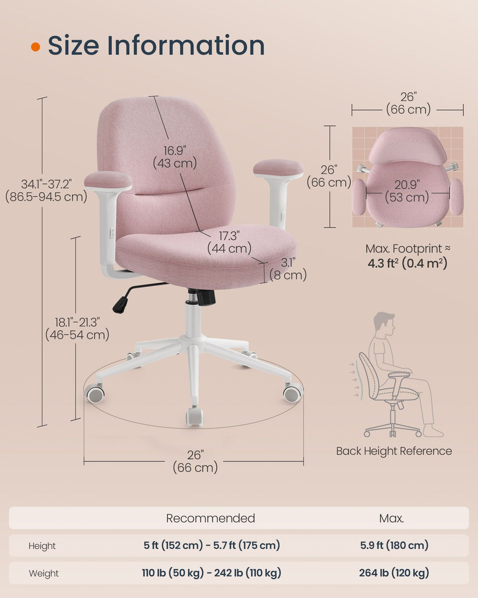 Cross Legged Office Chair – Cotton-Linen Fabric – Jelly Pink – Adjustable Armrests and Height, Swivel Design