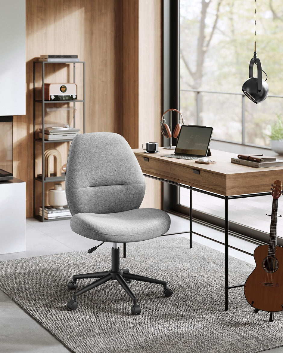 Armless Office Chair – Cotton-Linen – Dove Grey – Adjustable Height, Swivel, High Backrest