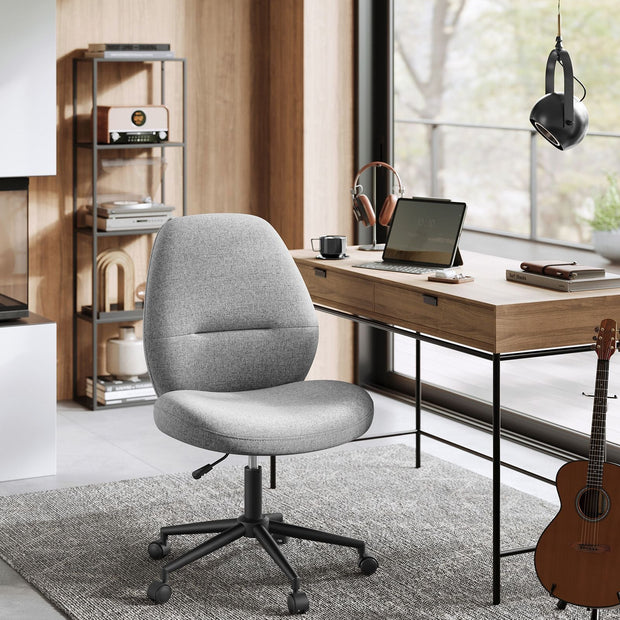 Armless Office Chair – Cotton-Linen – Dove Grey – Adjustable Height, Swivel, High Backrest