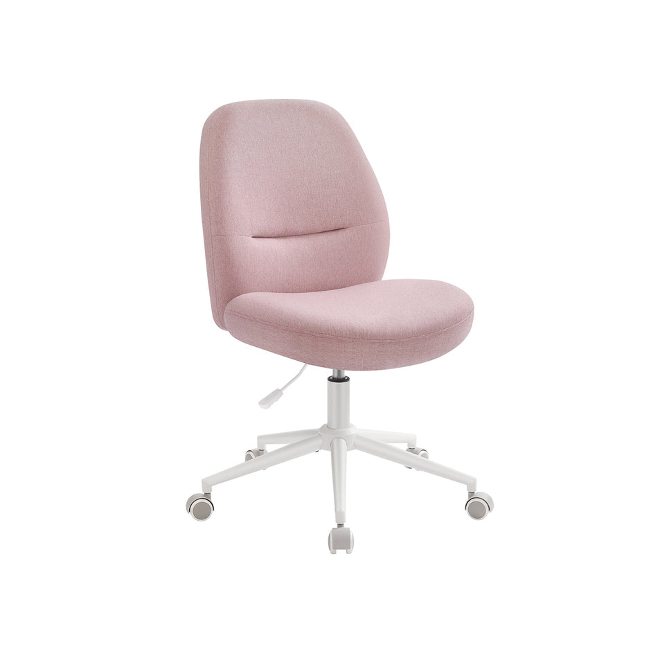 Armless Swivel Office Chair – Cotton-Linen – Jelly Pink – Adjustable Height with Wheels