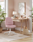 Armless Swivel Office Chair – Cotton-Linen – Jelly Pink – Adjustable Height with Wheels