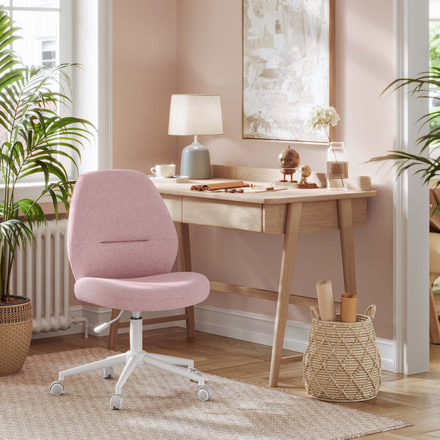 Armless Swivel Office Chair – Cotton-Linen – Jelly Pink – Adjustable Height with Wheels