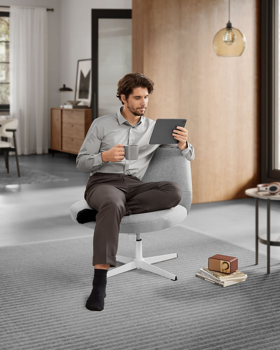Office Chair – Cotton-Linen Fabric – Dove Grey – Adjustable Height, Swivel Design