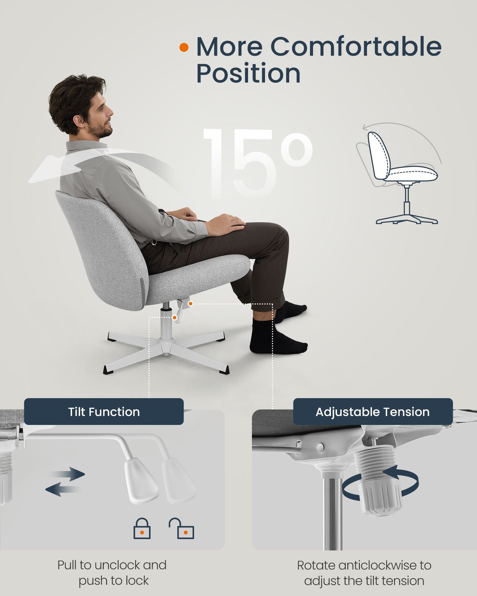 Office Chair – Cotton-Linen Fabric – Dove Grey – Adjustable Height, Swivel Design