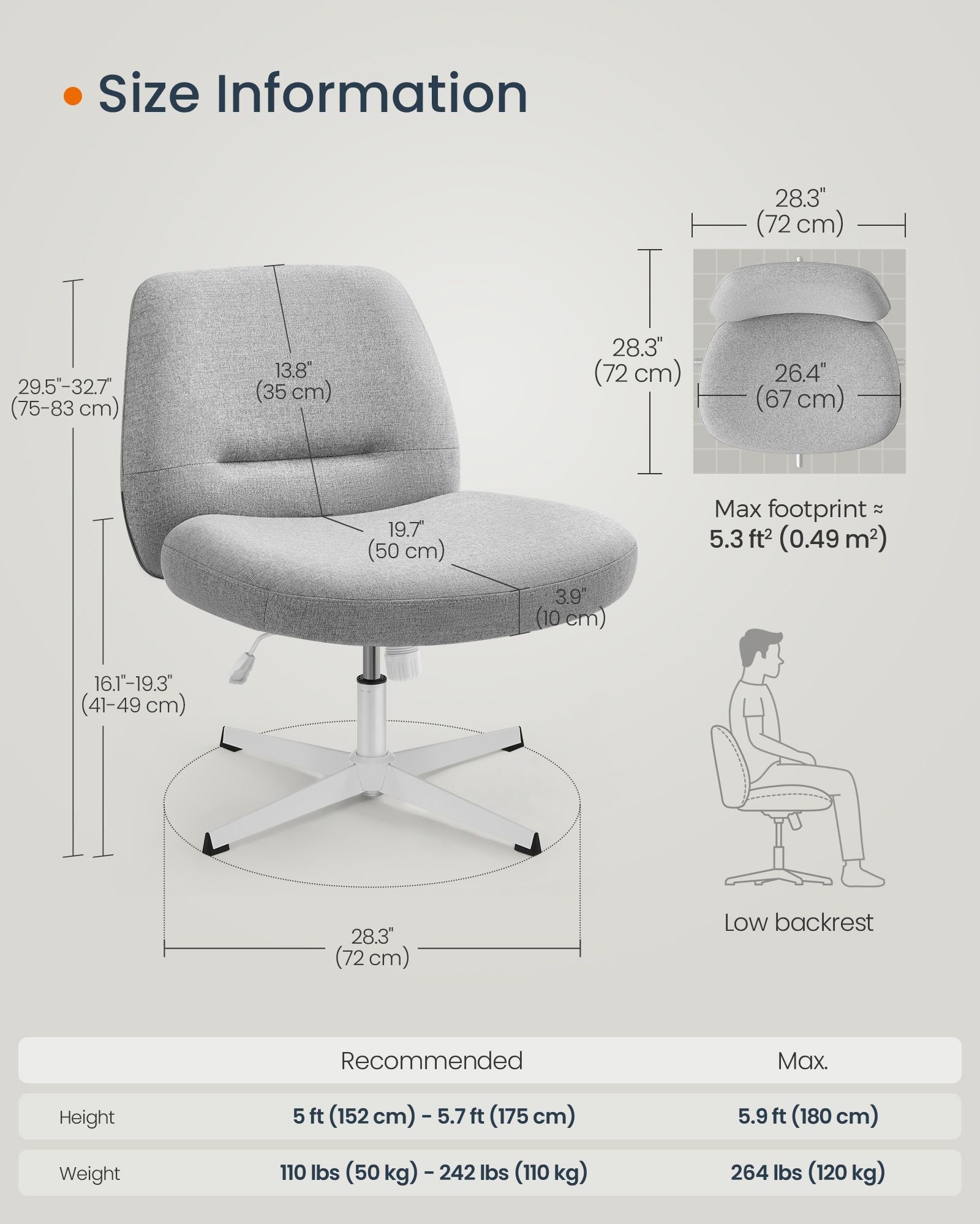 Office Chair – Cotton-Linen Fabric – Dove Grey – Adjustable Height, Swivel Design
