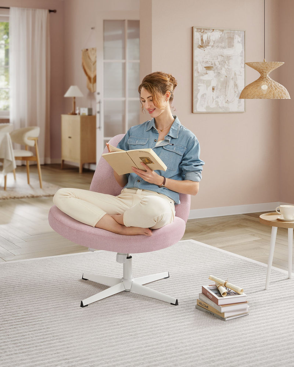 Armless Office Chair – Cotton-Linen Fabric – Jelly Pink – Adjustable Height, Swivel Design