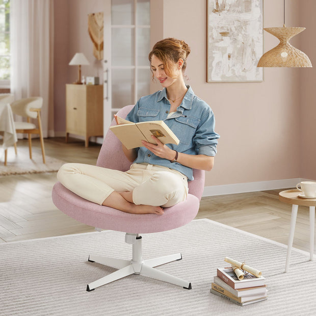 Armless Office Chair – Cotton-Linen Fabric – Jelly Pink – Adjustable Height, Swivel Design