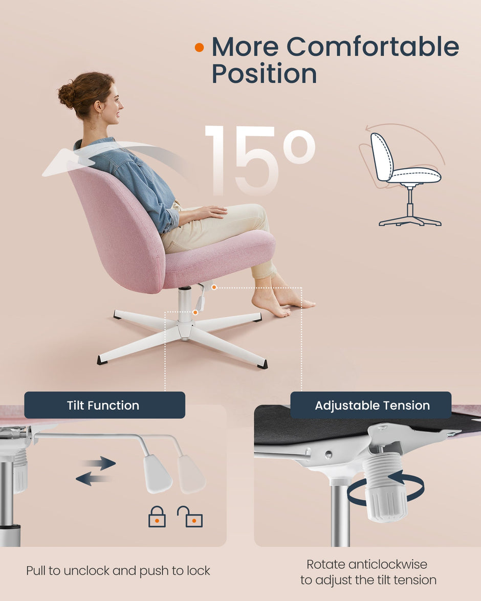 Armless Office Chair – Cotton-Linen Fabric – Jelly Pink – Adjustable Height, Swivel Design