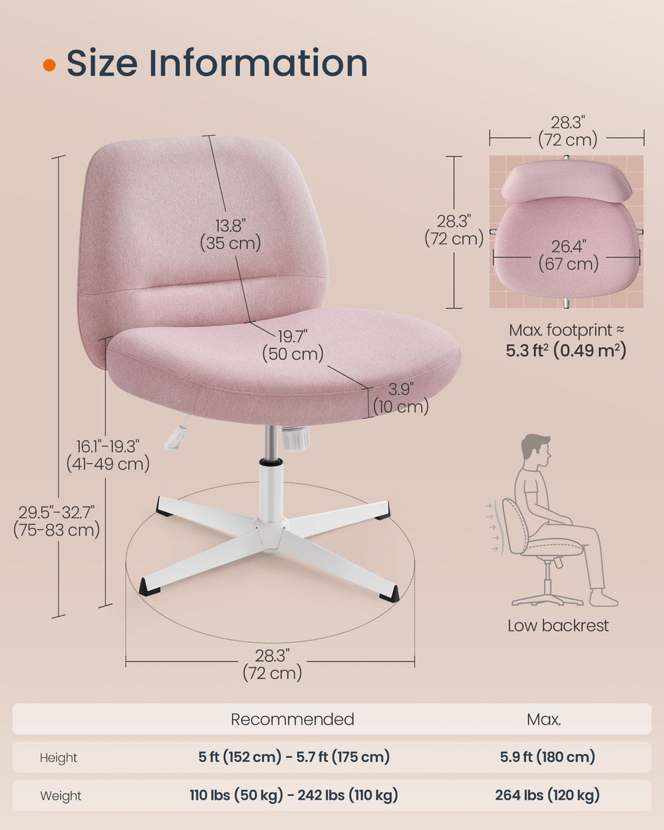 Armless Office Chair – Cotton-Linen Fabric – Jelly Pink – Adjustable Height, Swivel Design