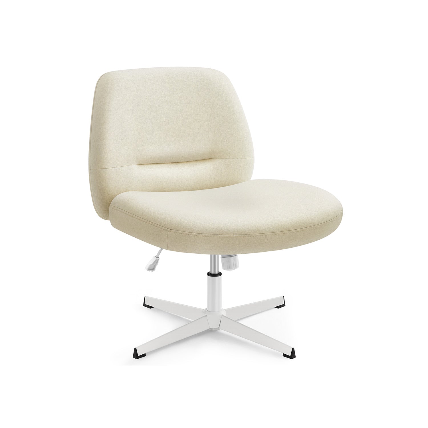 Armless Desk Chair – Cotton-Linen Fabric – Cream White – Adjustable Height, Swivel Base with Wheels