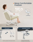 Armless Desk Chair – Cotton-Linen Fabric – Cream White – Adjustable Height, Swivel Base with Wheels