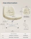 Armless Desk Chair – Cotton-Linen Fabric – Cream White – Adjustable Height, Swivel Base with Wheels