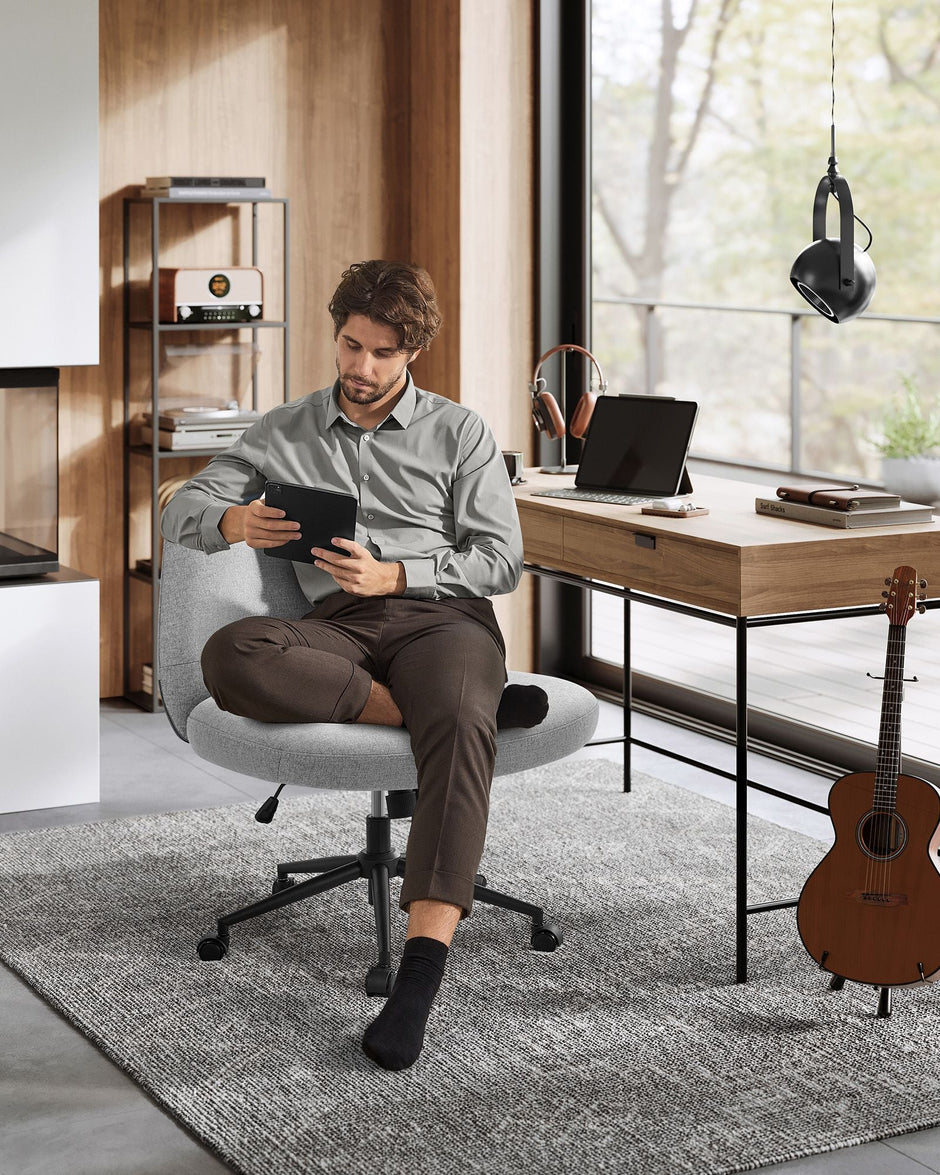 Office Chair – Cotton-Linen Fabric – Dove Grey – Adjustable Height, Swivel with Star Base and Wheels