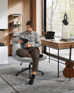 Office Chair – Cotton-Linen Fabric – Dove Grey – Adjustable Height, Swivel with Star Base and Wheels
