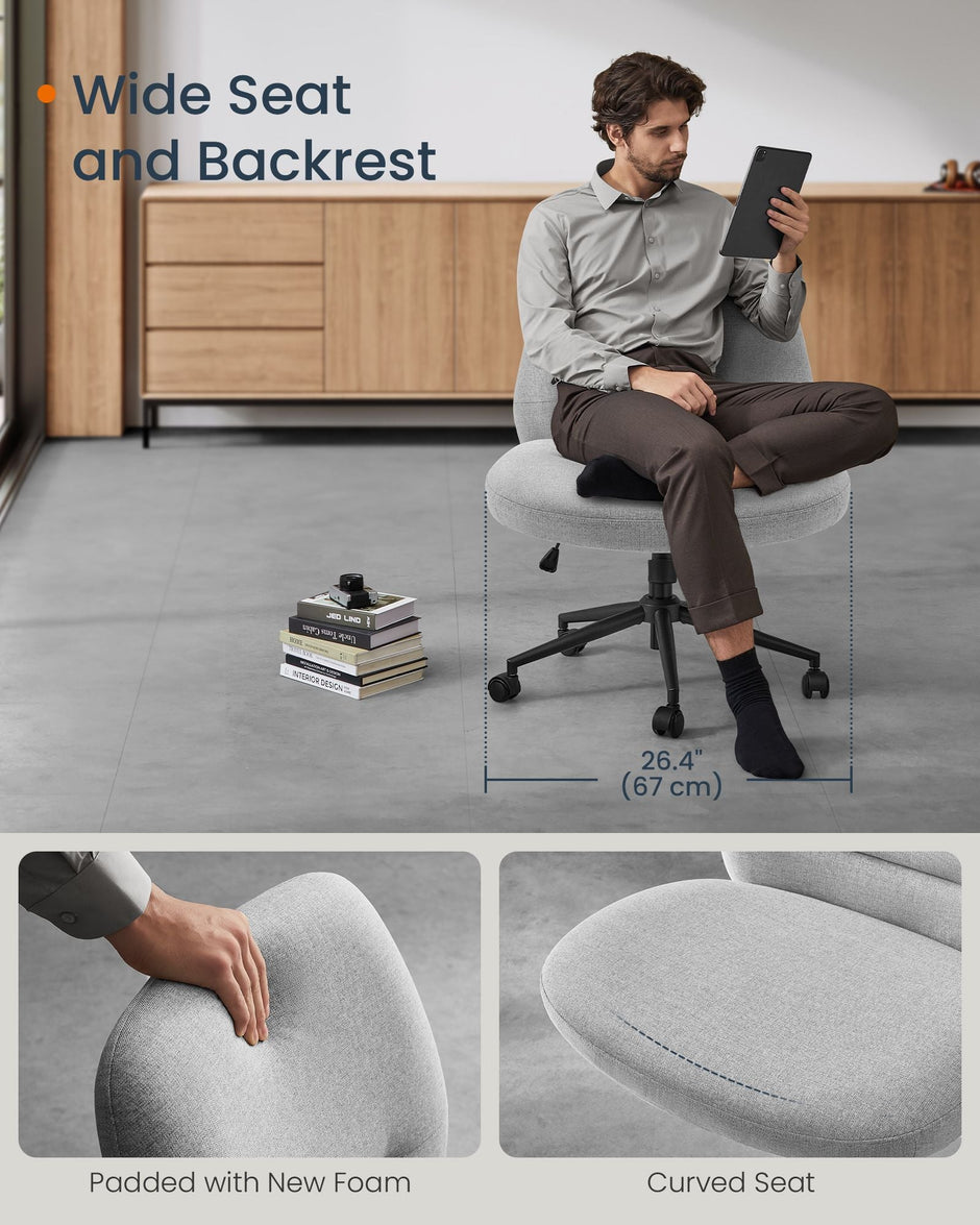 Office Chair – Cotton-Linen Fabric – Dove Grey – Adjustable Height, Swivel with Star Base and Wheels