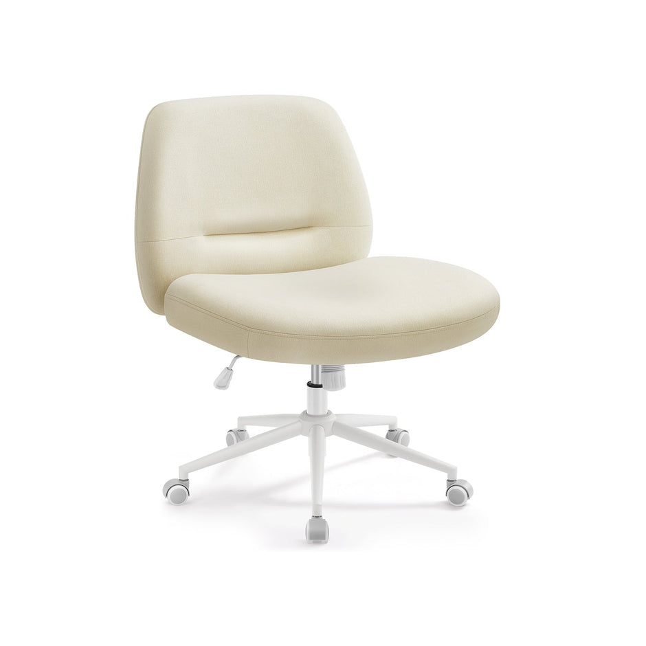 Armless Office Chair – Cotton-Linen Fabric – Cream White – Adjustable Height, Swivel Base