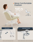 Armless Office Chair – Cotton-Linen Fabric – Cream White – Adjustable Height, Swivel Base
