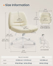 Armless Office Chair – Cotton-Linen Fabric – Cream White – Adjustable Height, Swivel Base