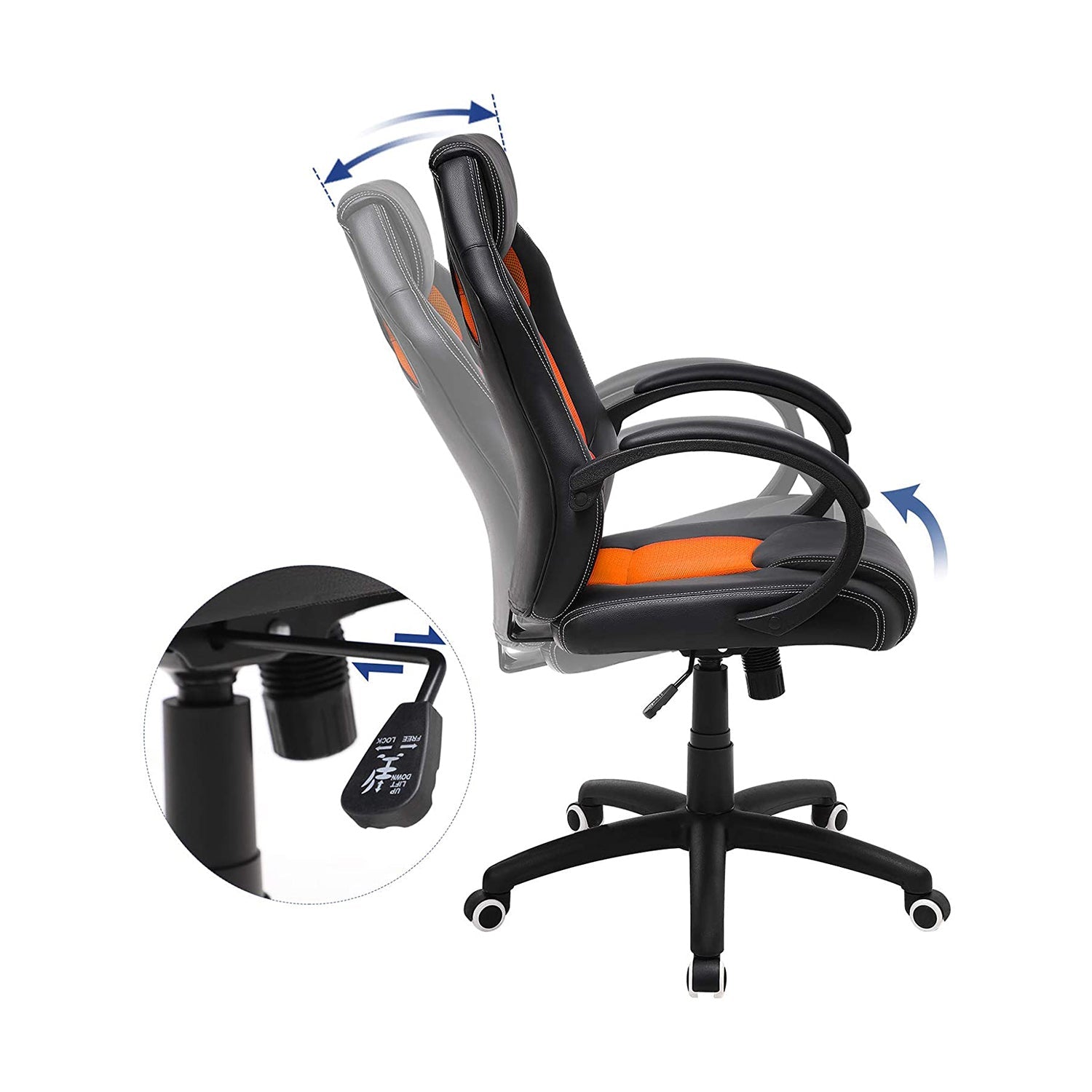 Swivel Computer Chair – PU – Blue – Racing Sport Design with Tilt Function