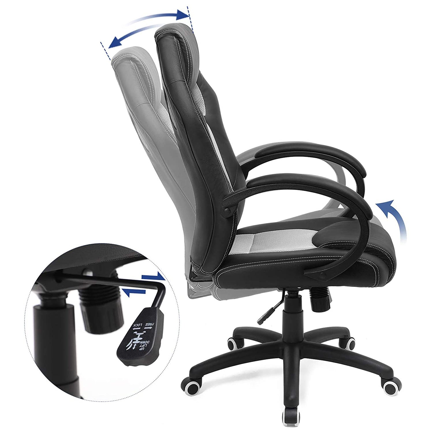 Swivel Computer Chair – PU – Blue – 360-Degree Tilt Function