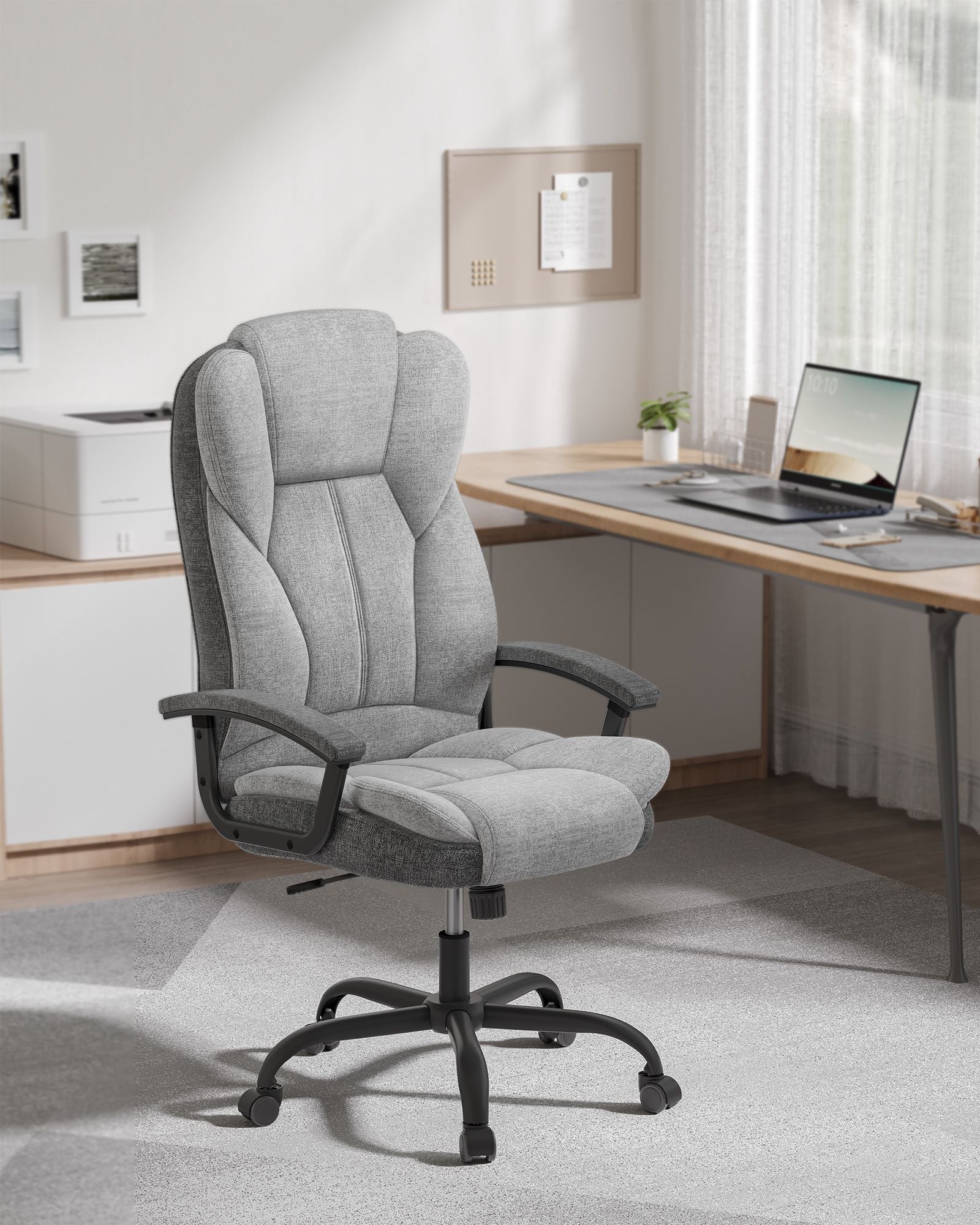 Swivel Office Chair – PU Leather – Dove Grey and Ink Black – High Back with Armrests and Tilt Function