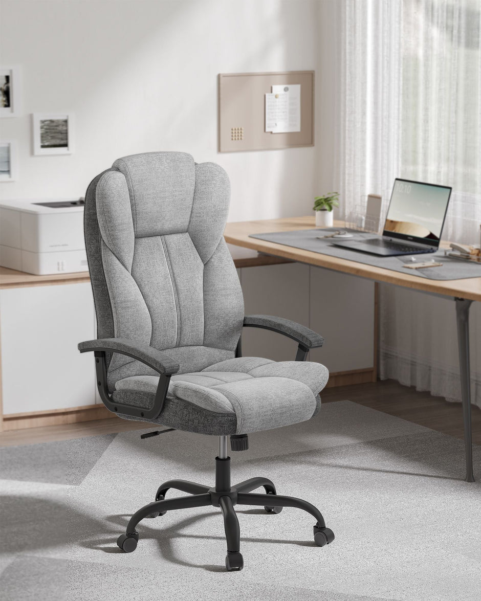 Swivel Office Chair – PU Leather – Dove Grey and Ink Black – High Back with Armrests and Tilt Function