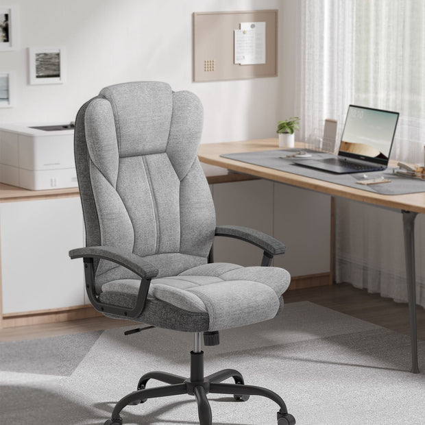 Swivel Office Chair – PU Leather – Dove Grey and Ink Black – High Back with Armrests and Tilt Function