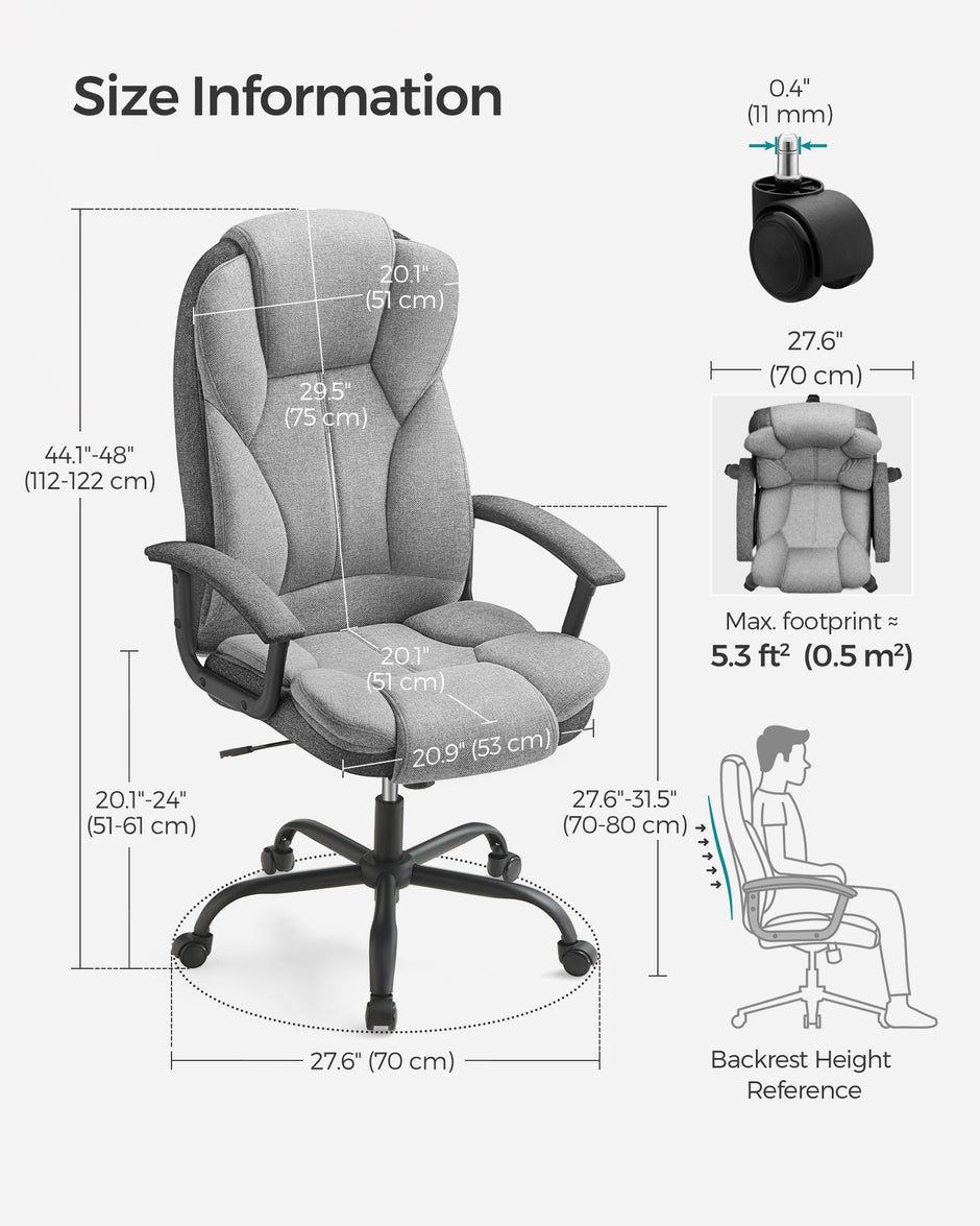 Swivel Office Chair – PU Leather – Dove Grey and Ink Black – High Back with Armrests and Tilt Function