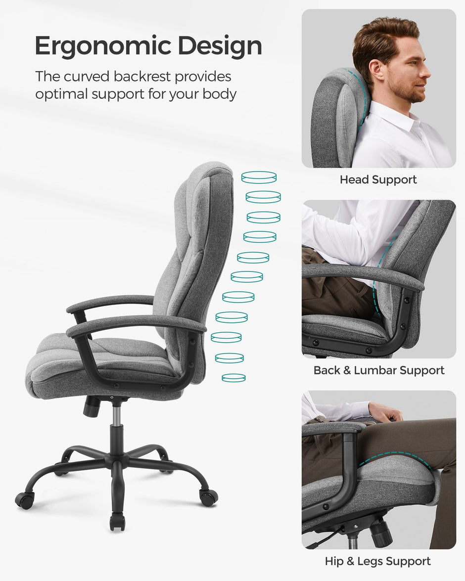 Swivel Office Chair – PU Leather – Dove Grey and Ink Black – High Back with Armrests and Tilt Function