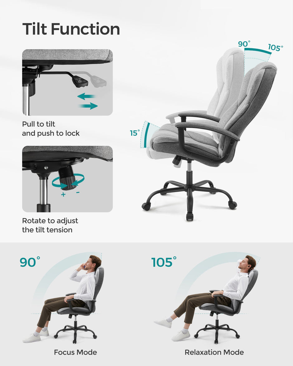 Swivel Office Chair – PU Leather – Dove Grey and Ink Black – High Back with Armrests and Tilt Function