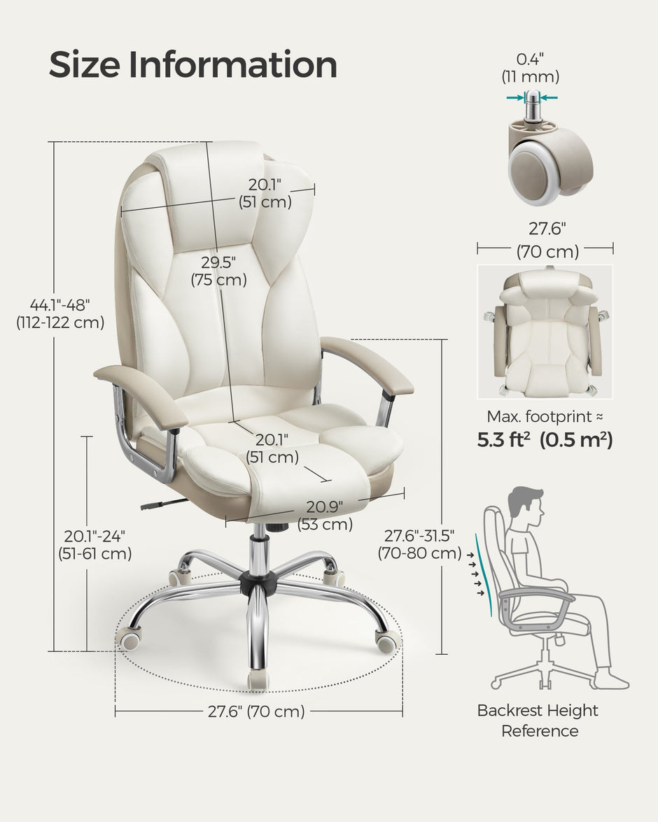 Office Chair – PU – Cream White and Camel Brown – High Back, Large Seat, Tilt Function