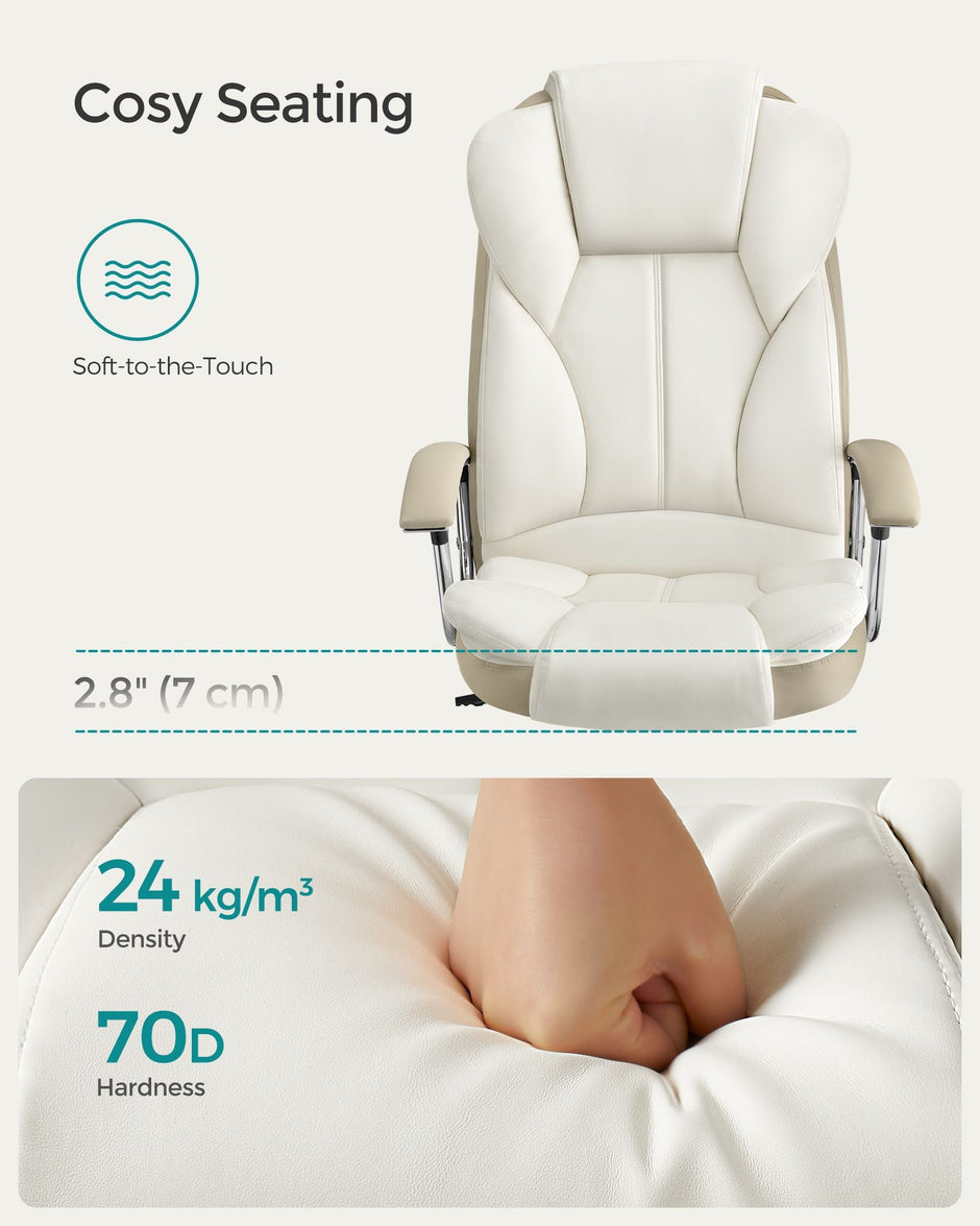 Office Chair – PU – Cream White and Camel Brown – High Back, Large Seat, Tilt Function
