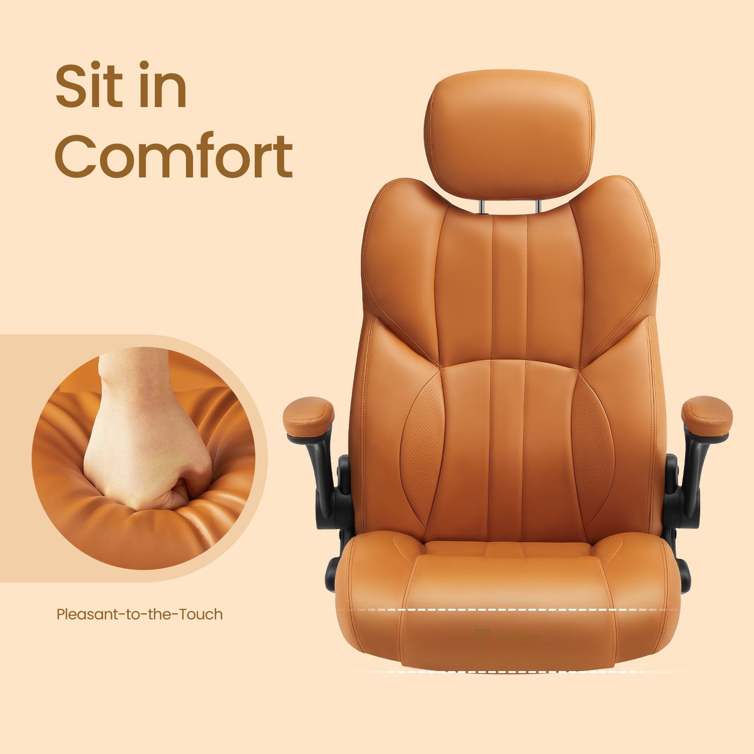Ergonomic Gaming Chair – PU – Brown – Adjustable Headrest, Foldable Armrests, Swivel Tilt Function