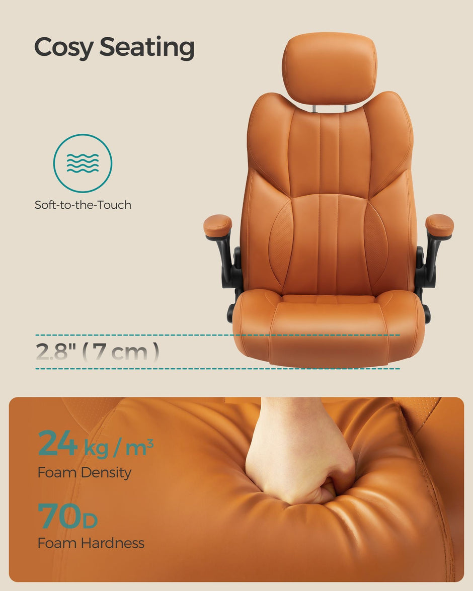 Ergonomic Gaming Chair – PU Leather – Caramel Brown – Height Adjustable with Tilt Function and Flip-Up Armrests