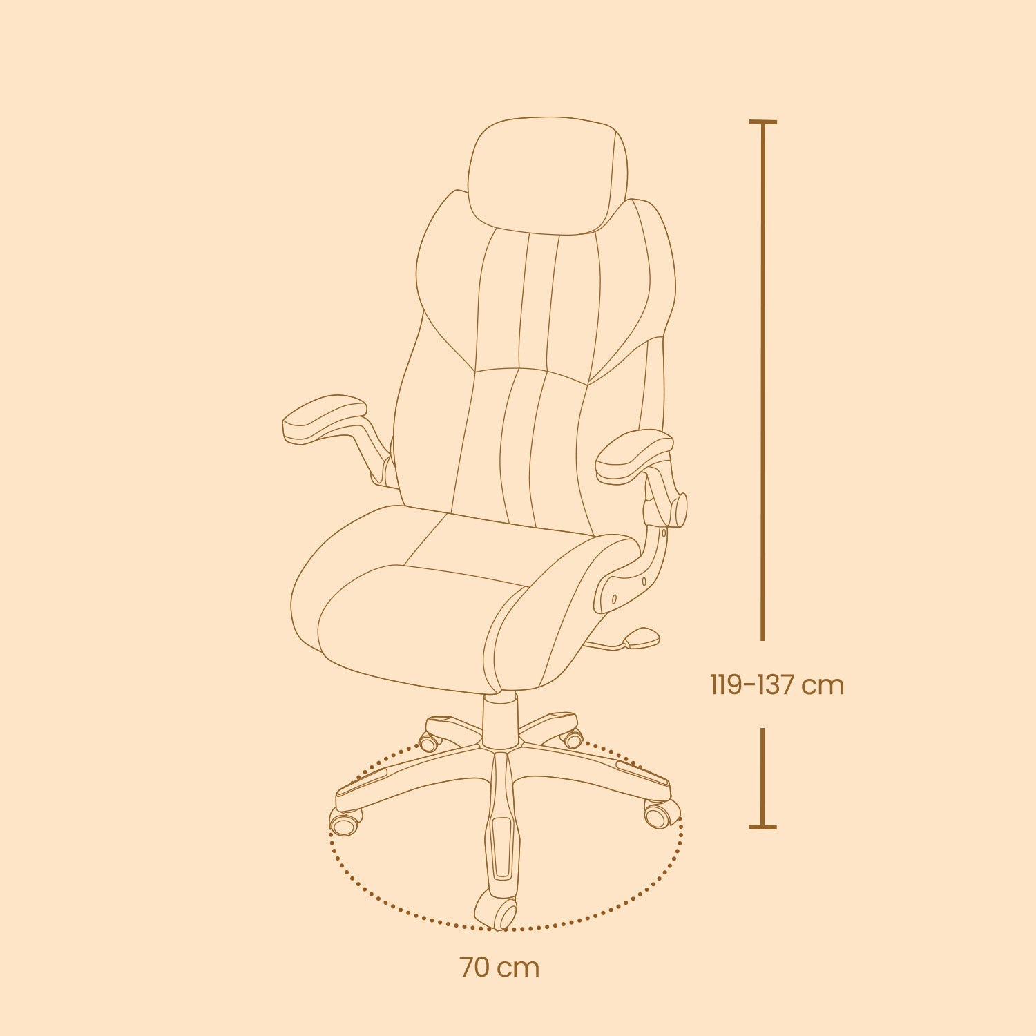 Ergonomic Gaming Chair – PU – Brown – Adjustable Headrest, Foldable Armrests, Swivel Tilt Function