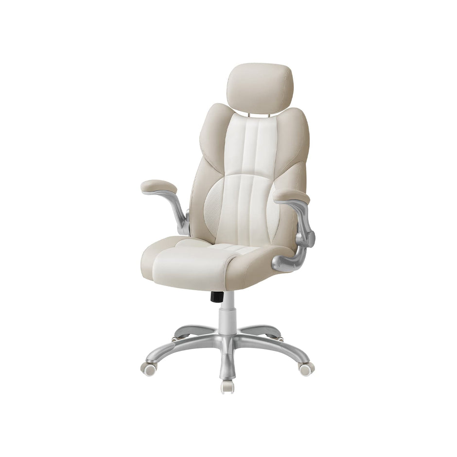Gaming Chair – PU – White – Ergonomic Design with Adjustable Headrest and Foldable Armrests