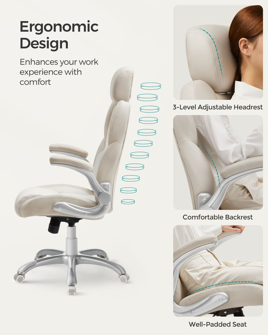 Ergonomic Gaming Chair – PU – Cream White – Height Adjustable with Tilt Function