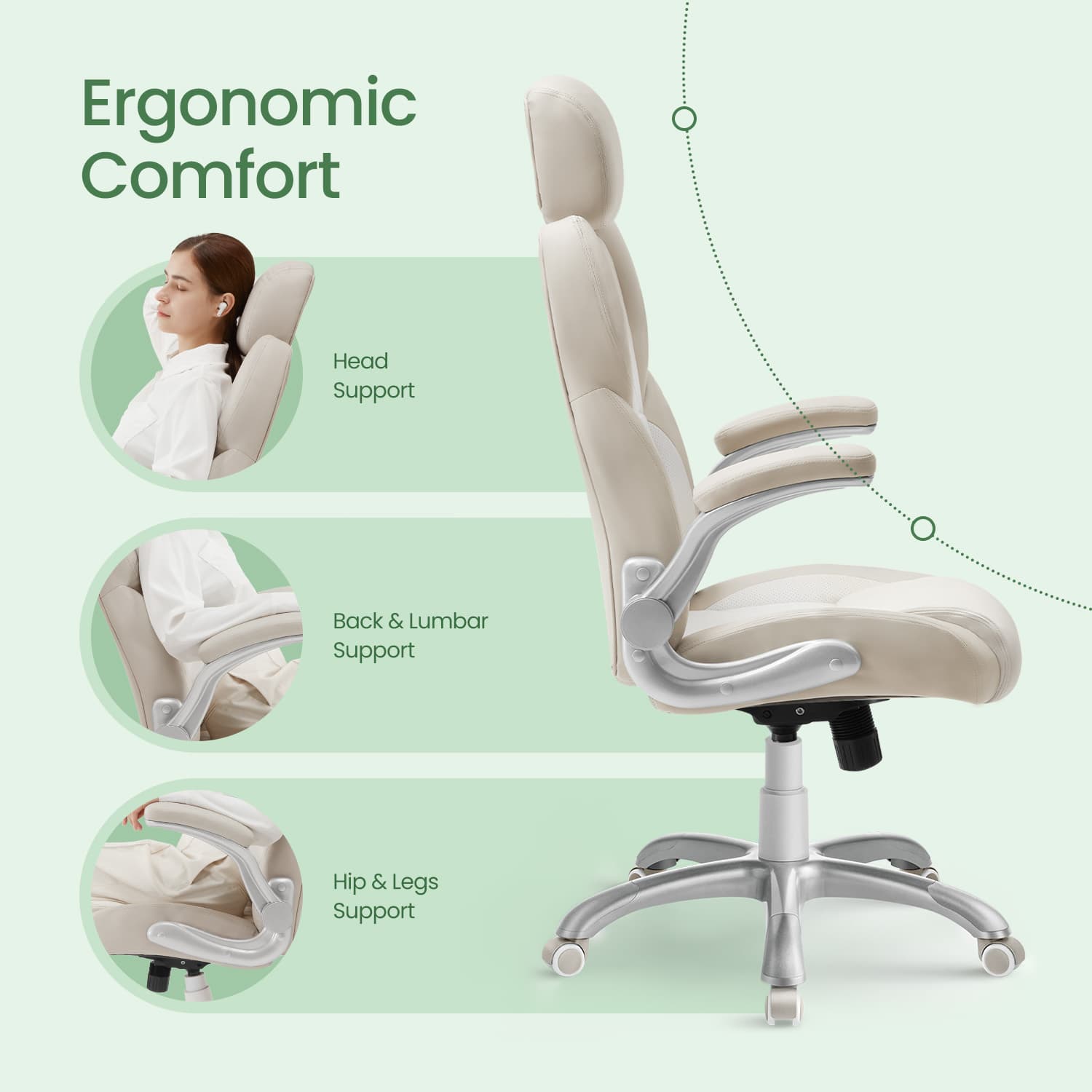 Gaming Chair – PU – White – Ergonomic Design with Adjustable Headrest and Foldable Armrests