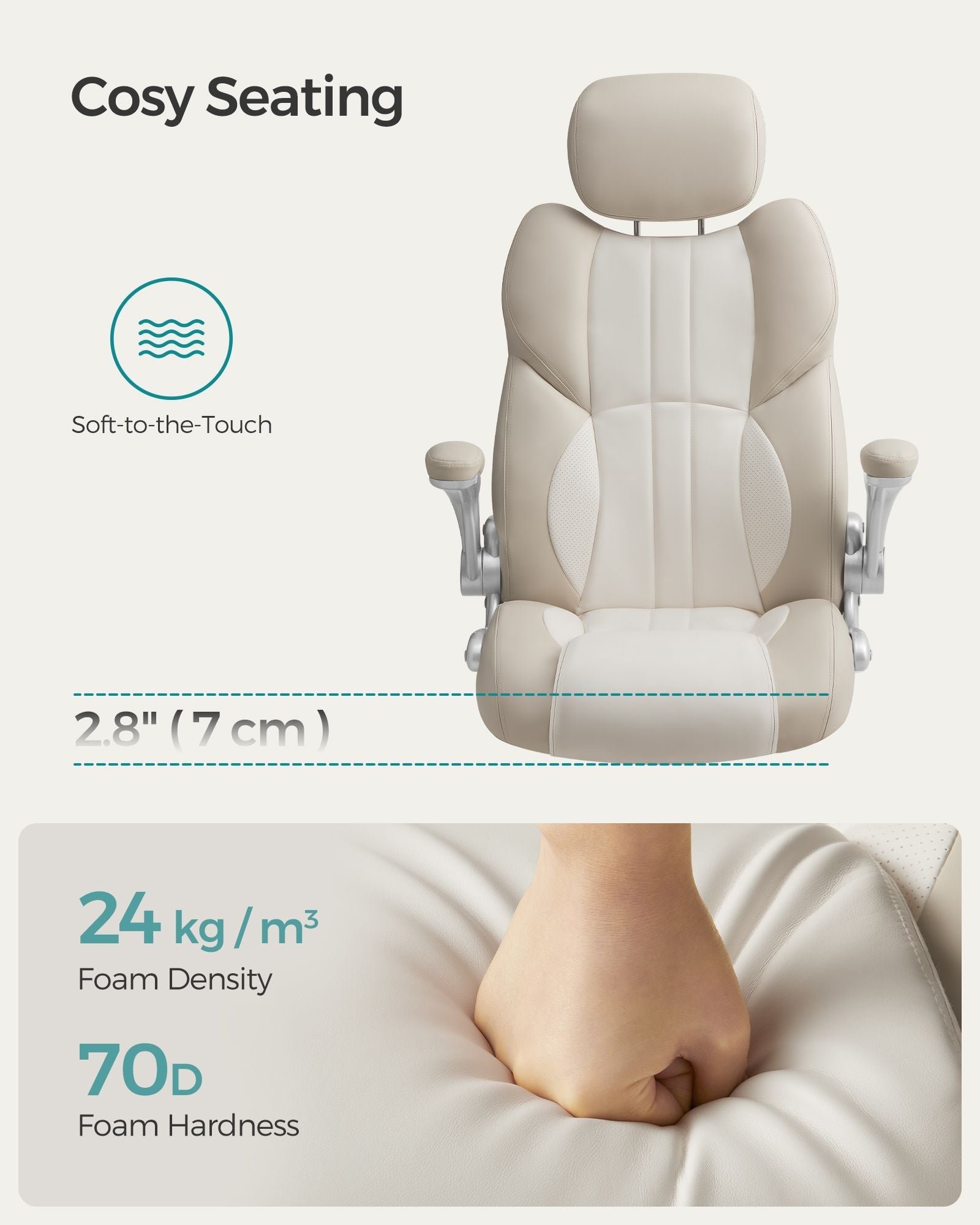 Ergonomic Gaming Chair – PU – Cream White – Height Adjustable with Tilt Function