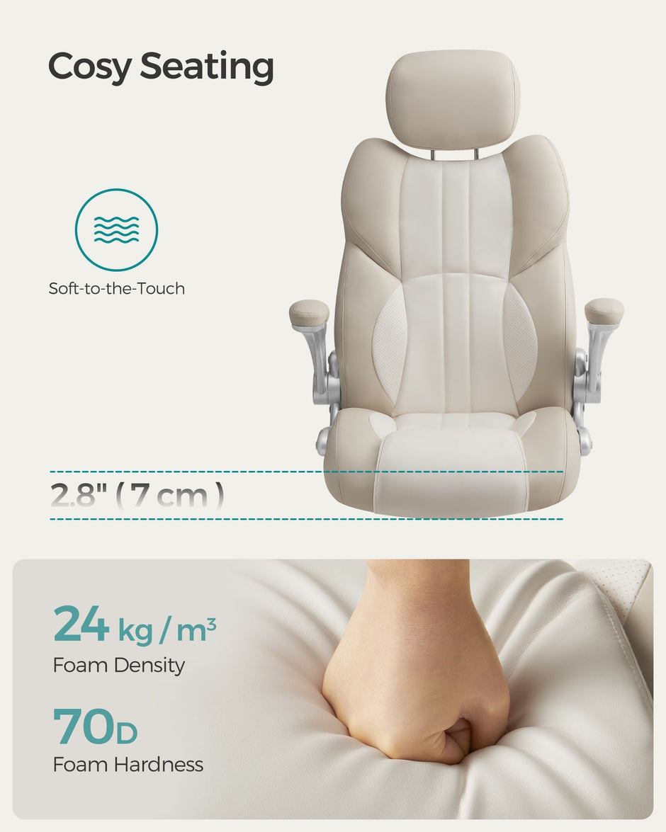 Ergonomic Gaming Chair – PU – Cream White – Height Adjustable with Tilt Function