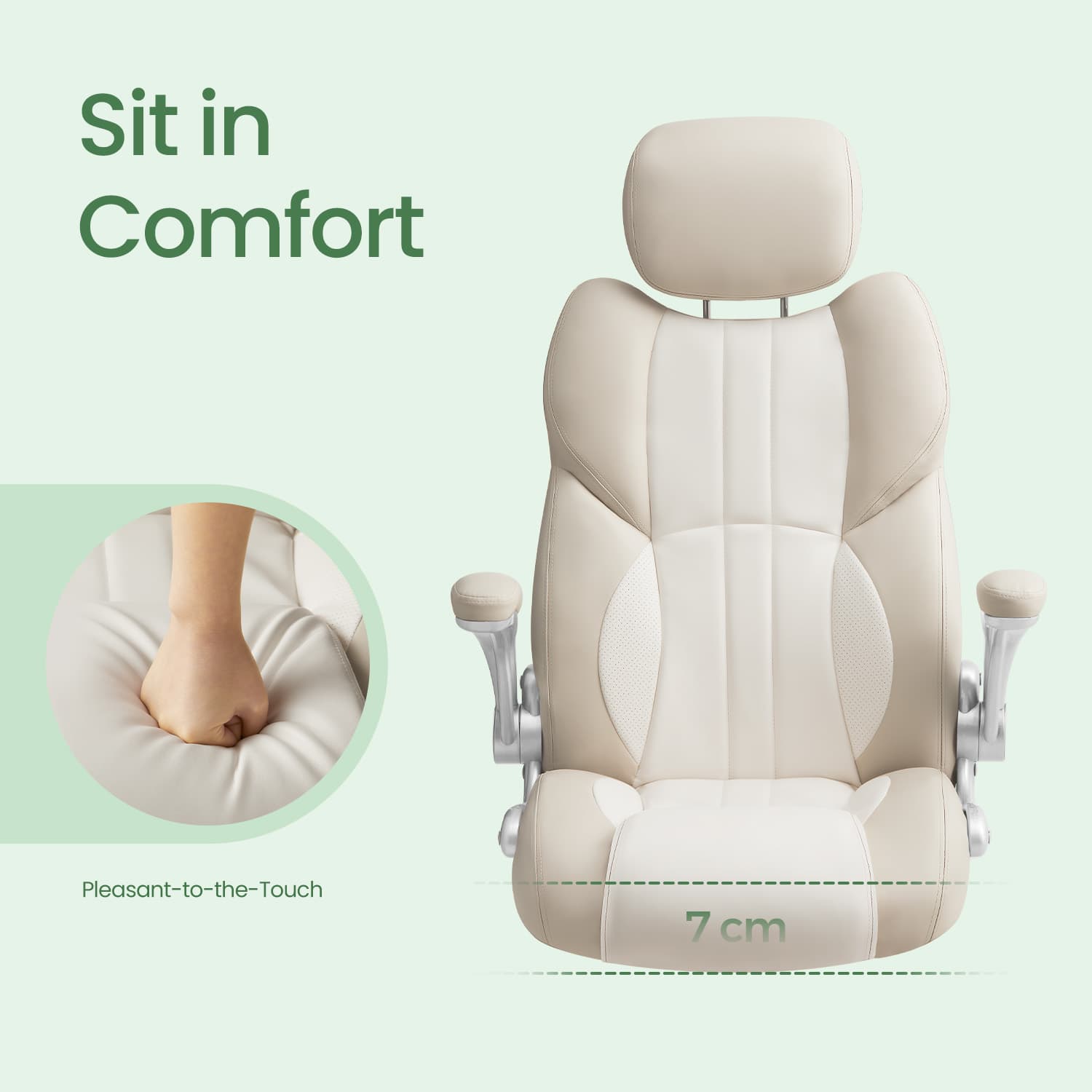 Gaming Chair – PU – White – Ergonomic Design with Adjustable Headrest and Foldable Armrests