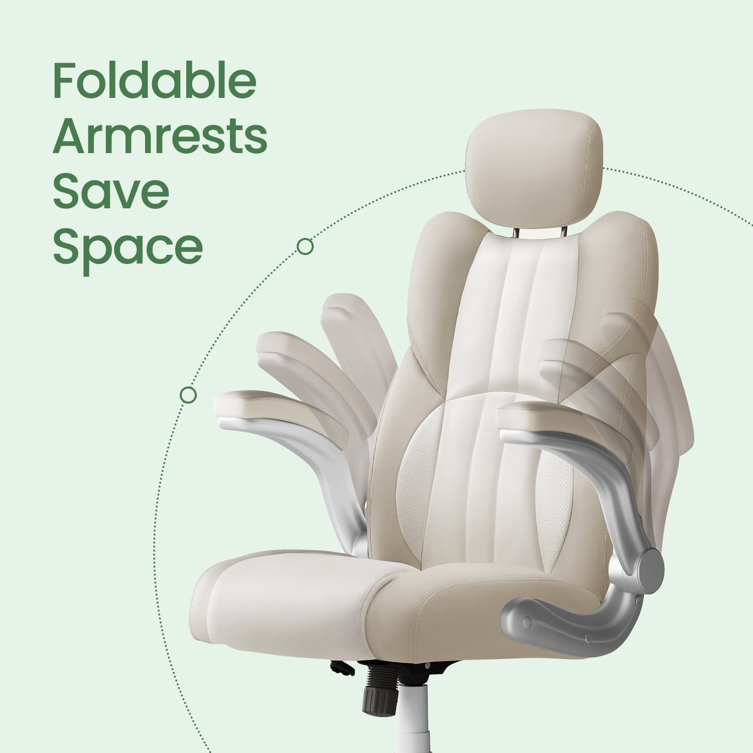 Gaming Chair – PU – White – Ergonomic Design with Adjustable Headrest and Foldable Armrests