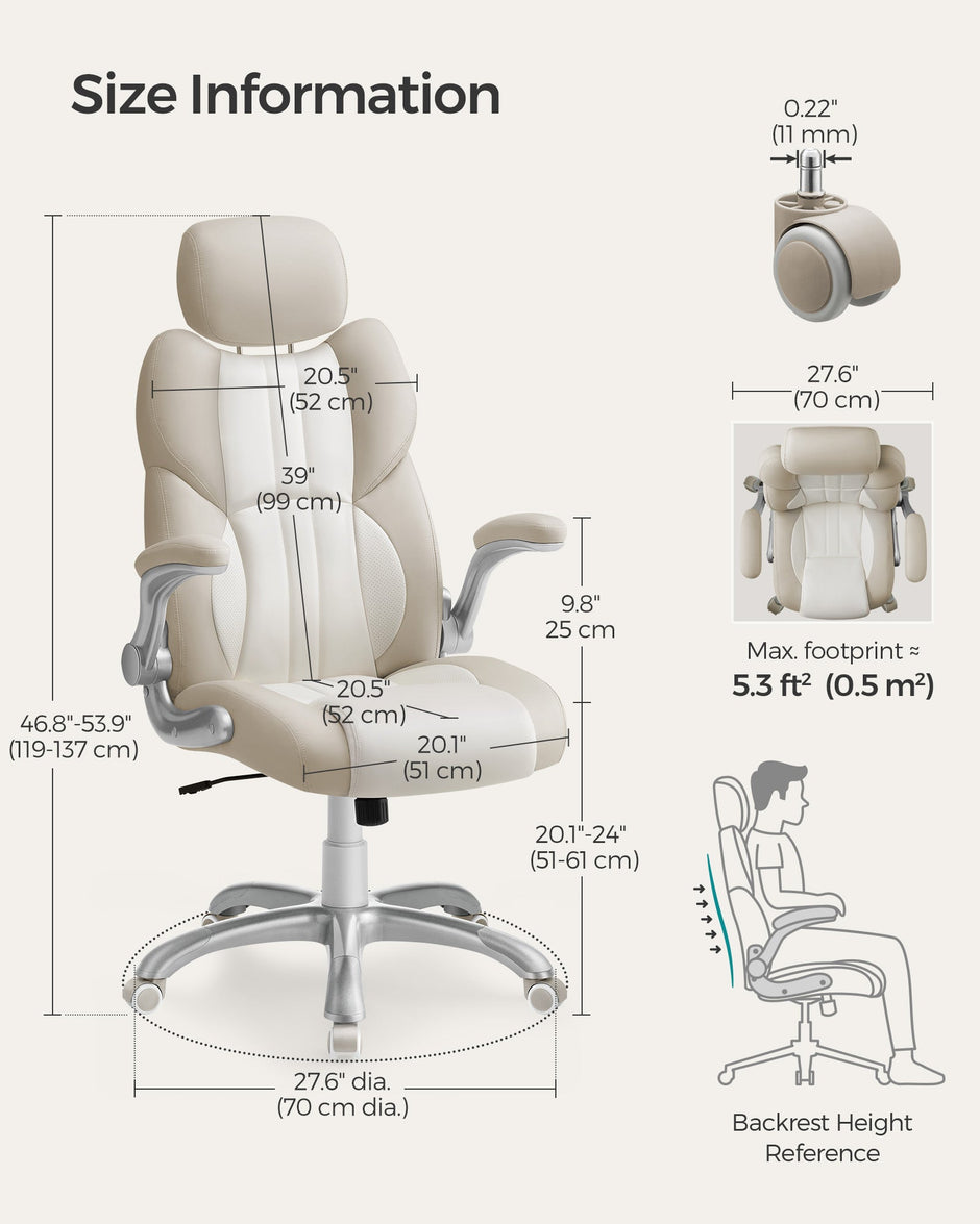 Ergonomic Gaming Chair – PU – Cream White – Height Adjustable with Tilt Function