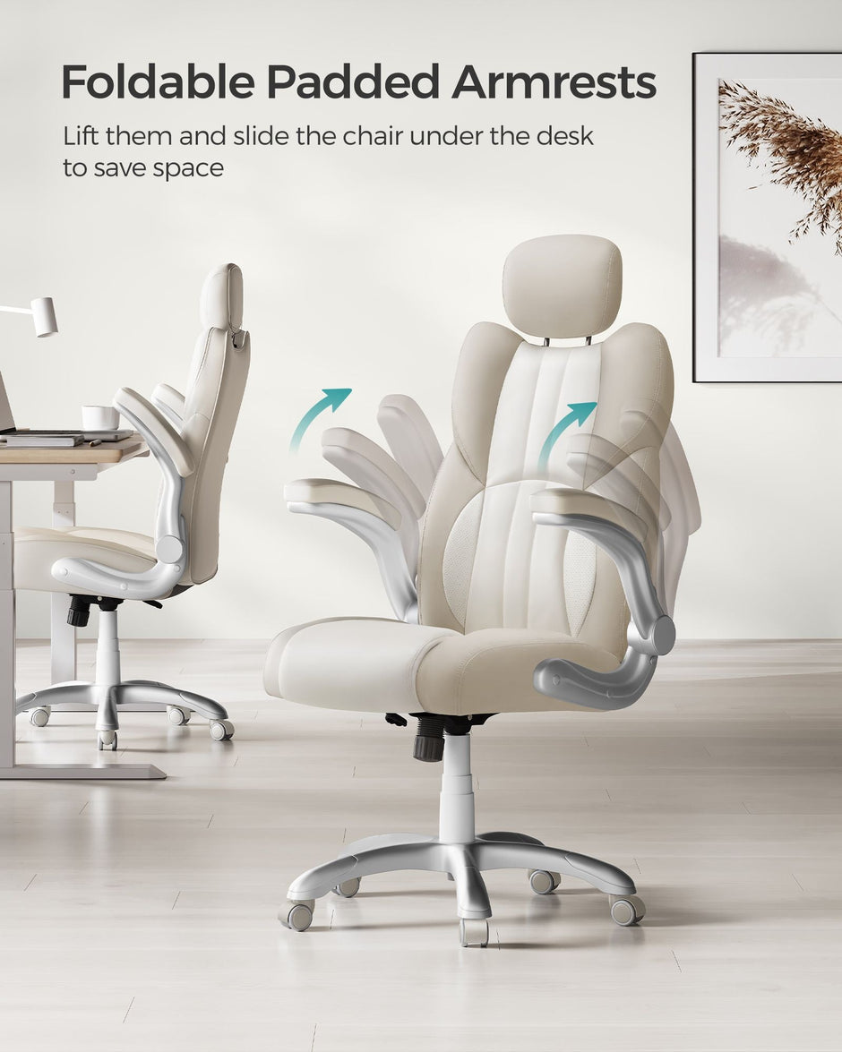 Ergonomic Gaming Chair – PU – Cream White – Height Adjustable with Tilt Function