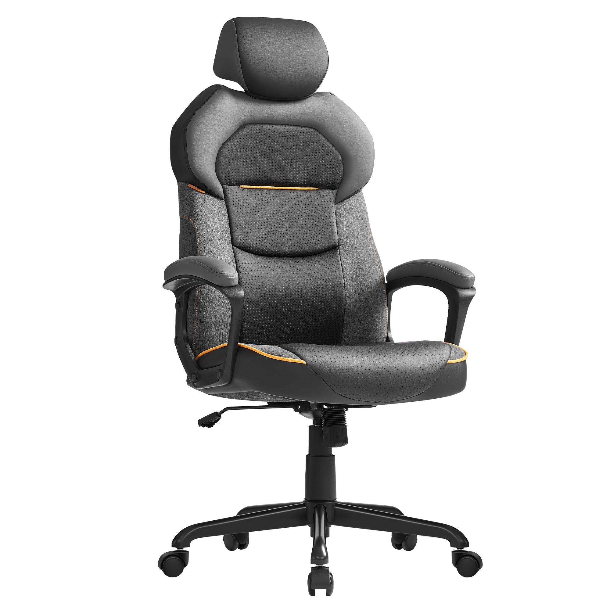 Office Chair – PU and Cotton-Linen – Classic Black – Height Adjustable, Adjustable Headrest, Padded Armrests, Tilt Function, Load Capacity 150 kg