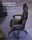 Office Chair – PU and Cotton-Linen – Classic Black – Height Adjustable, Adjustable Headrest, Padded Armrests, Tilt Function, Load Capacity 150 kg