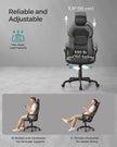 Office Chair – PU and Cotton-Linen – Classic Black – Height Adjustable, Adjustable Headrest, Padded Armrests, Tilt Function, Load Capacity 150 kg