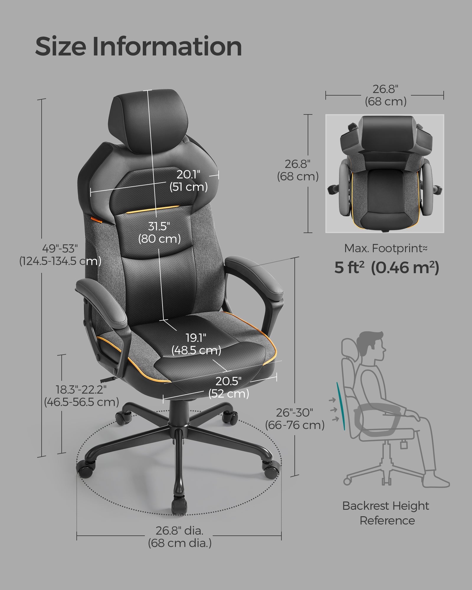 Office Chair – PU and Cotton-Linen – Classic Black – Height Adjustable, Adjustable Headrest, Padded Armrests, Tilt Function, Load Capacity 150 kg